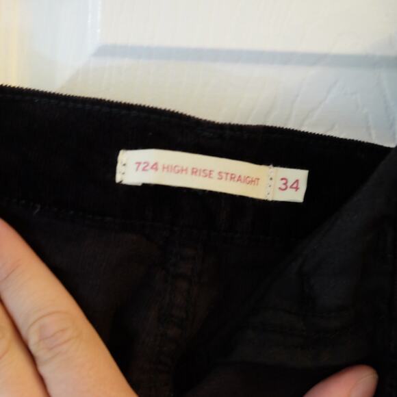 Levi’s 724 High Rise Slim Straight Corduroy Pants Black 18 Short W34 L30 NWT - Picture 5 of 10